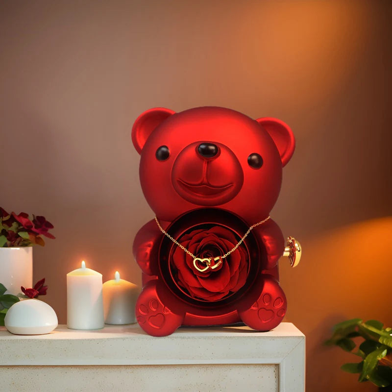 "Love Teddy" Gift Bear With Interlocking Hearts Necklace