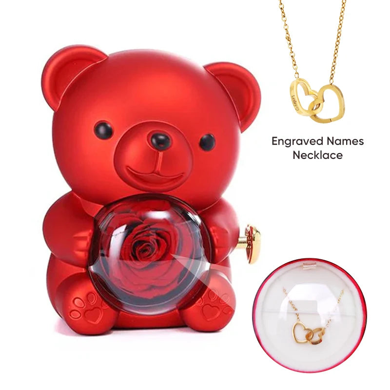 "Love Teddy" Gift Bear With Interlocking Hearts Necklace