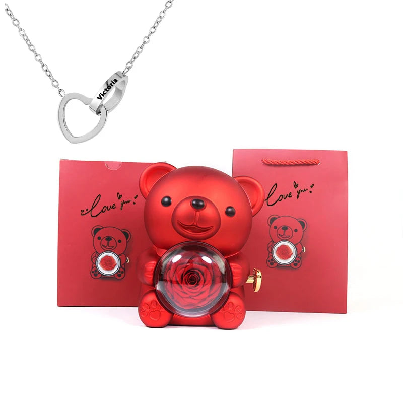 "Love Teddy" Gift Bear With Interlocking Hearts Necklace