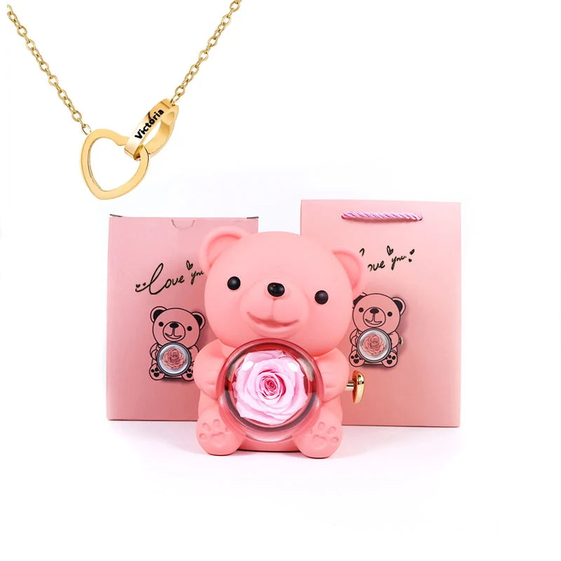 "Love Teddy" Gift Bear With Interlocking Hearts Necklace