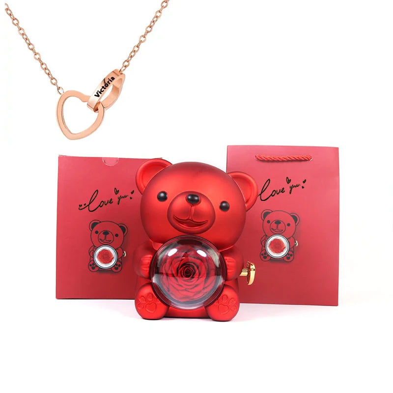 "Love Teddy" Gift Bear With Interlocking Hearts Necklace