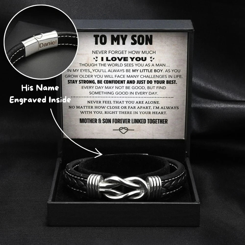 "To My Son" Infinity Knot Bracelet With Engraved Name