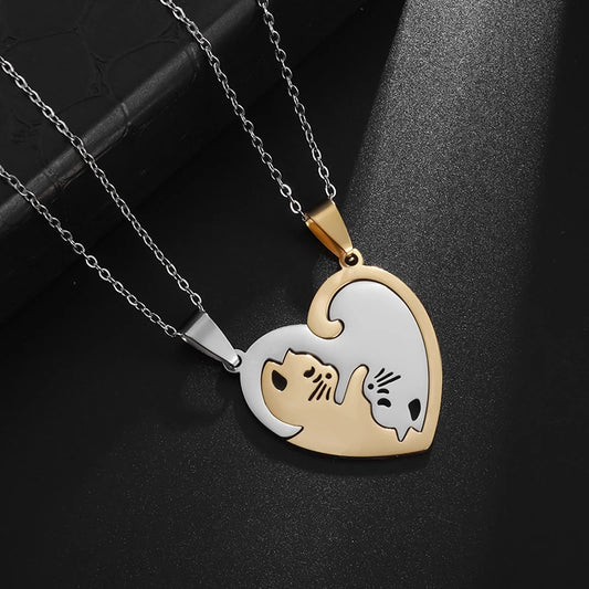 "Kitty Cuddling" Heart Shaped Kittens Hugging Necklace