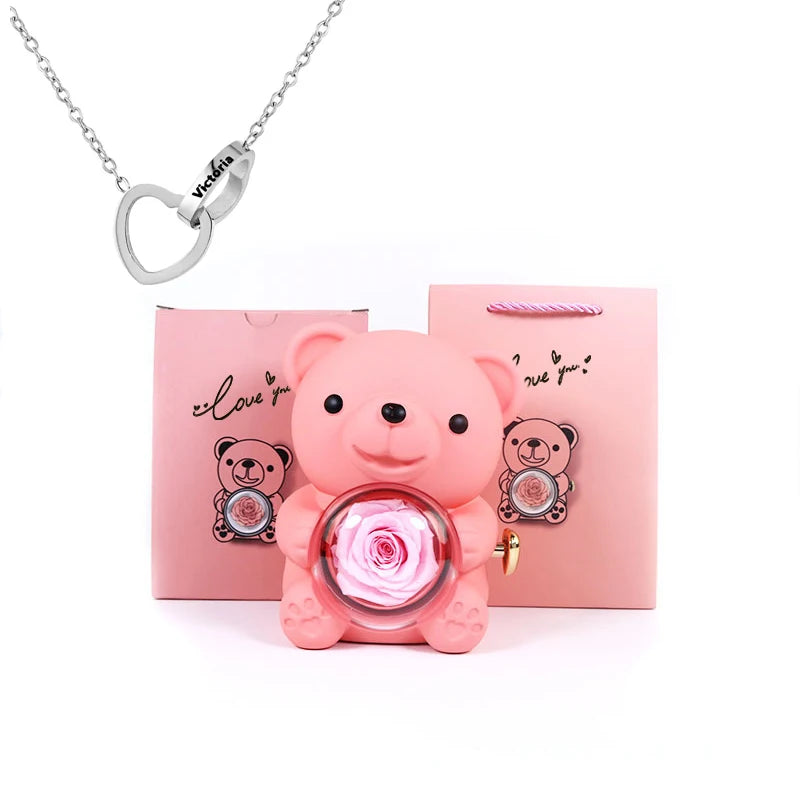 "Love Teddy" Gift Bear With Interlocking Hearts Necklace