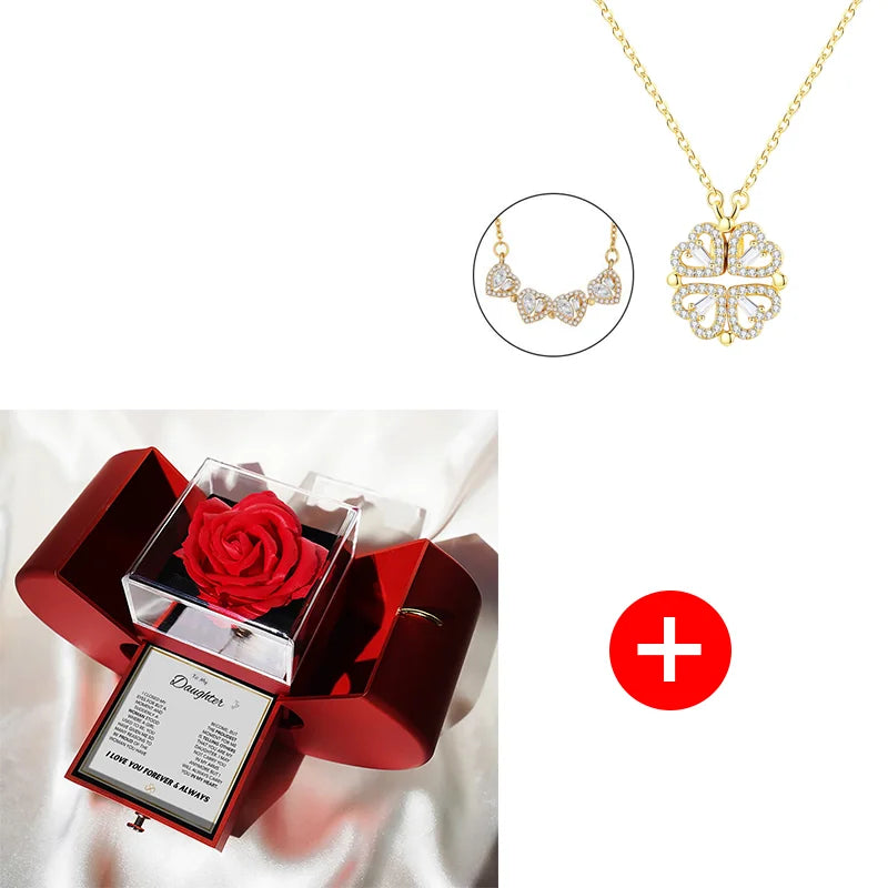 4-Leaf Clover Lucky Charm Necklace & Eternal Rose Gift Box