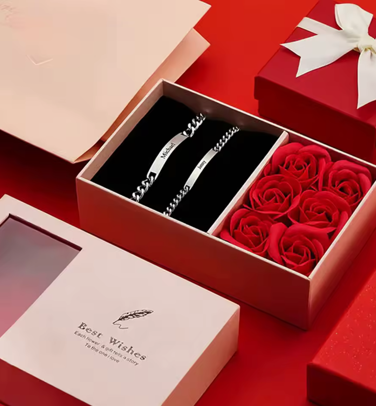 Personalized Bracelets With Eternal Roses Gift Set