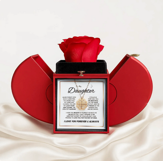 4-Leaf Clover Lucky Charm Necklace & Eternal Rose Gift Box
