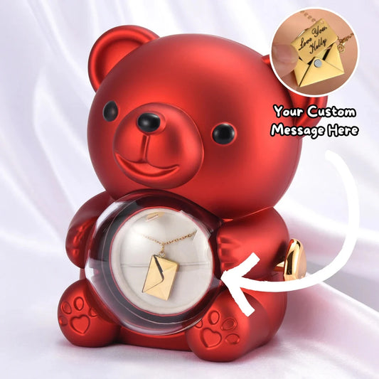"Love Teddy" Gift Bear With Custom Text Engraved Necklace