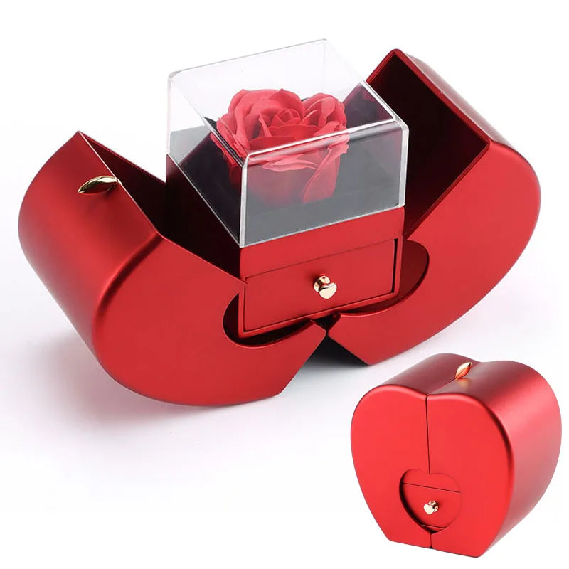 New to My Daughter Four Leaf Clover Necklace Withapple Jewelry Box Eternal Rose Flower to Daughter Birthday Party Christmas Gift