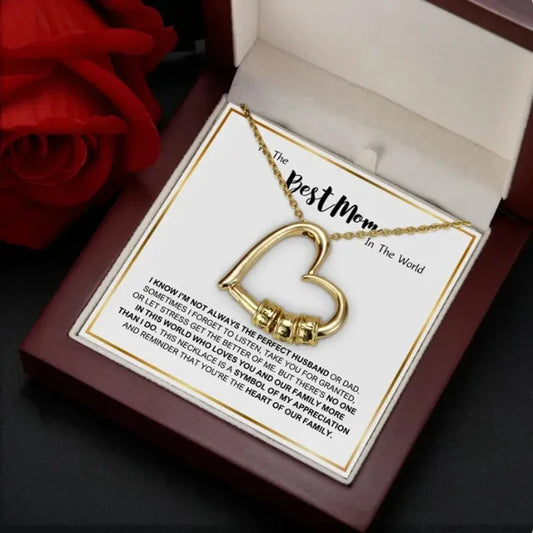 To My Best Mom DIY Bead String Heart Necklace with Flap Wooden Box for Mom Birthday Mother'S Day Valentine'S Day Christm Gifts