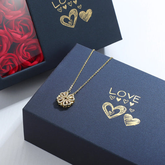 Four Leaf Clover Necklace - With Six Roses Gift Box