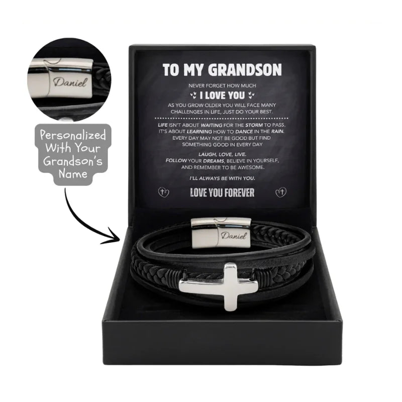 "To My Grandson" Bracelet With Custom Name Engraving