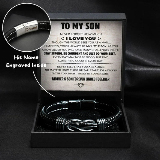 "To My Son" Infinity Knot Bracelet With Engraved Name