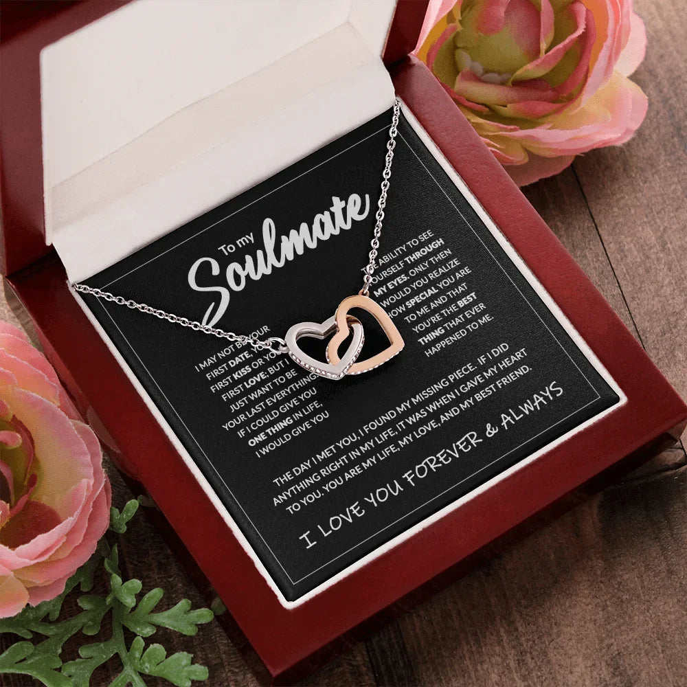 "To My Soulmate" Interlocking Hearts Necklace Gift Box