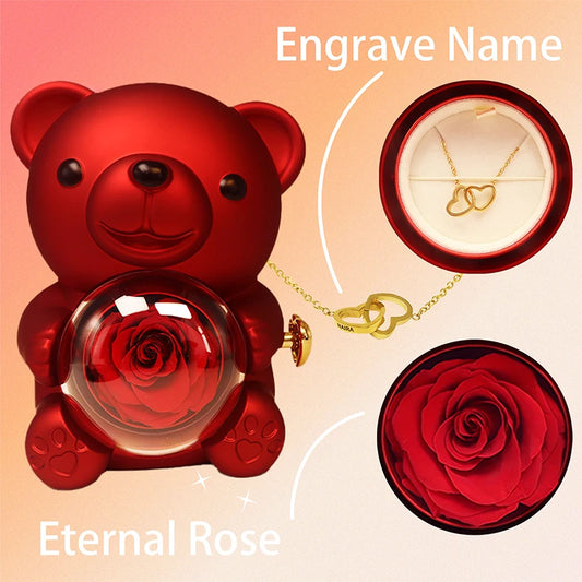 "Love Teddy" Gift Bear With Interlocking Hearts Necklace
