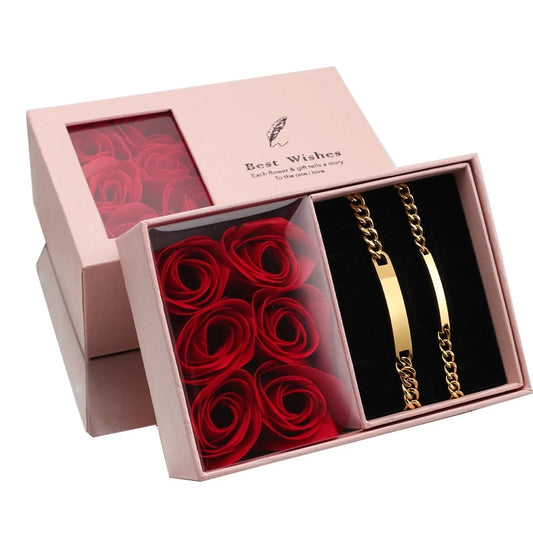 Personalized Bracelets With Eternal Roses Gift Set