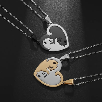 "Kitty Cuddling" Heart Shaped Kittens Hugging Necklace