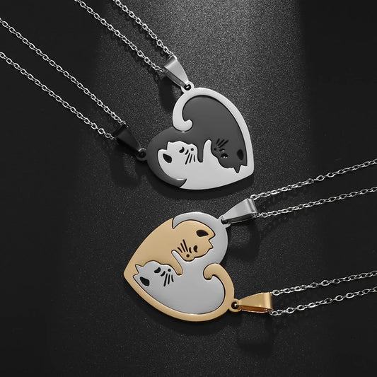 "Kitty Cuddling" Heart Shaped Kittens Hugging Necklace