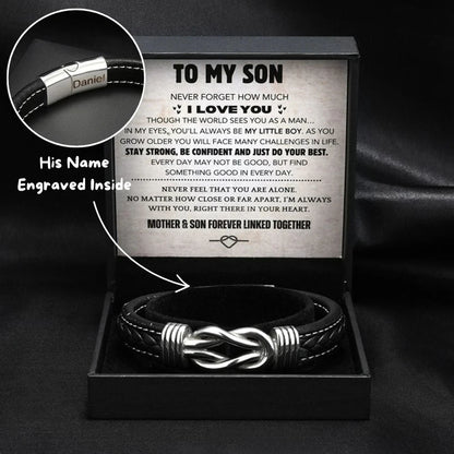 "To My Son" Infinity Knot Bracelet With Engraved Name