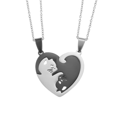 "Kitty Cuddling" Heart Shaped Kittens Hugging Necklace