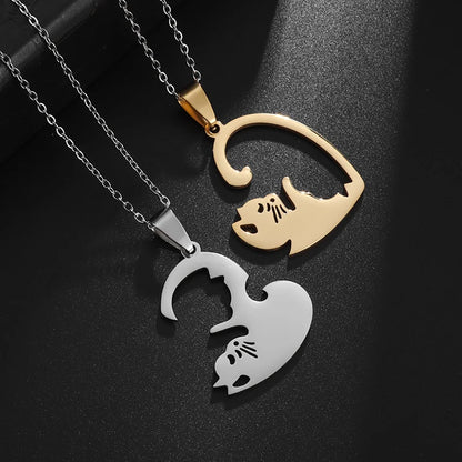 "Kitty Cuddling" Heart Shaped Kittens Hugging Necklace