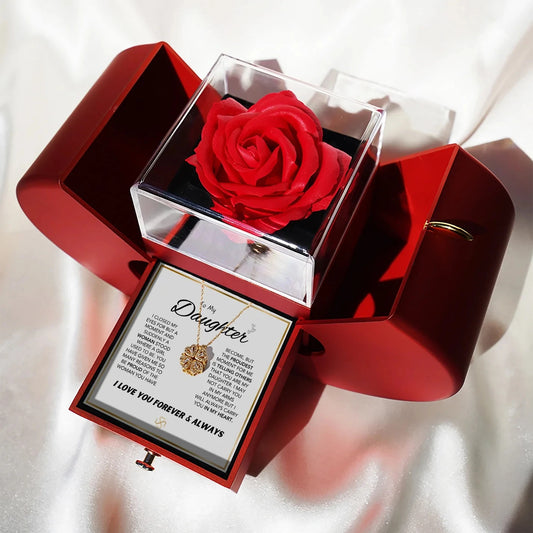 4-Leaf Clover Lucky Charm Necklace & Eternal Rose Gift Box