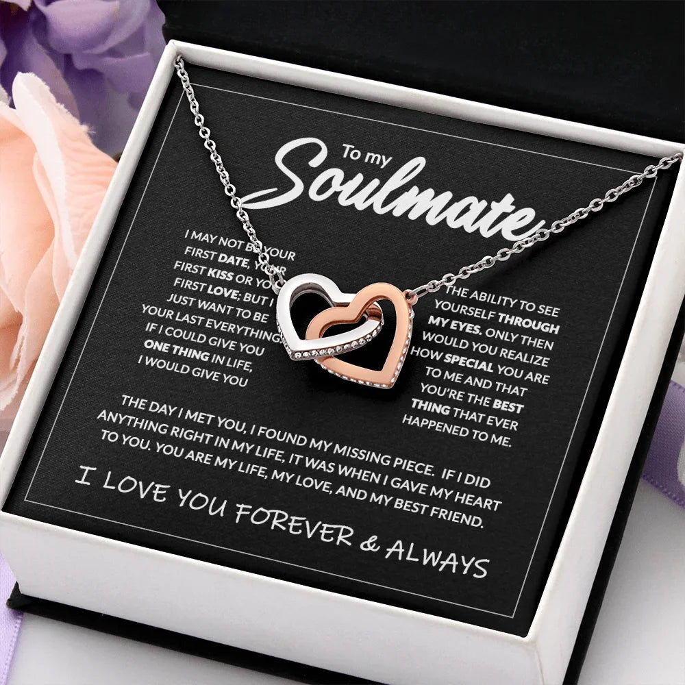 "To My Soulmate" Interlocking Hearts Necklace Gift Box