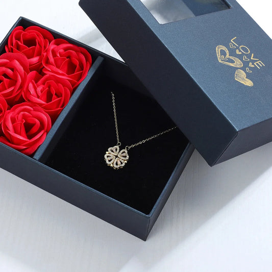 Four Leaf Clover Necklace - With Six Roses Gift Box