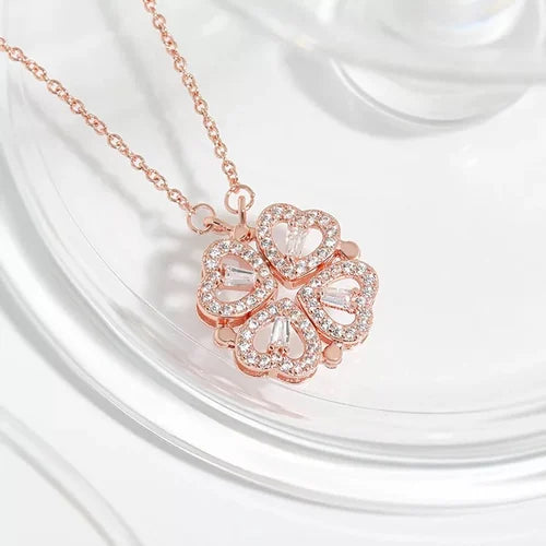 Four Leaf Clover Necklace - With Six Roses Gift Box